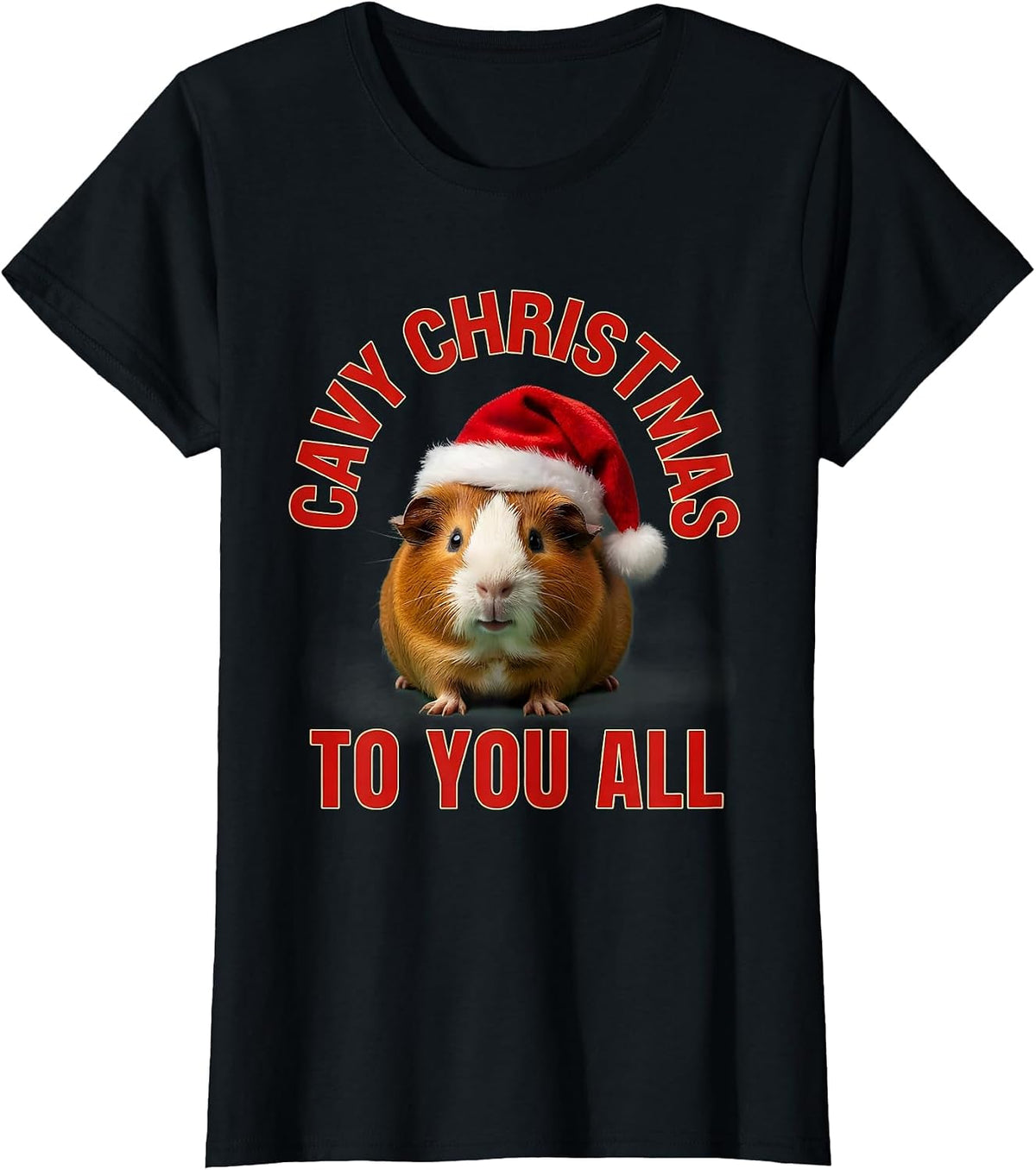 Women's Cavy Christmas To You All Funny Guinea Pig Santa Hat Humor T-Shirt - Black