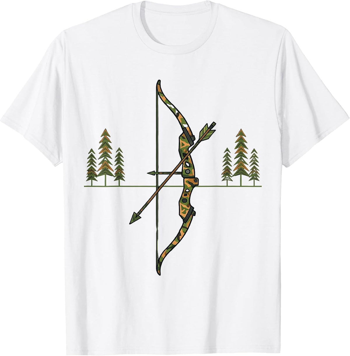 Men's Camo Hunting Bow and Arrow Graphic T-Shirt - White