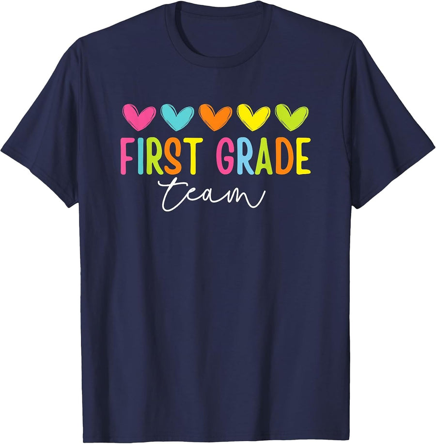First Grade Team 1st Grade Back to School Heart Kids Teacher T-Shirt - Navy Blue
