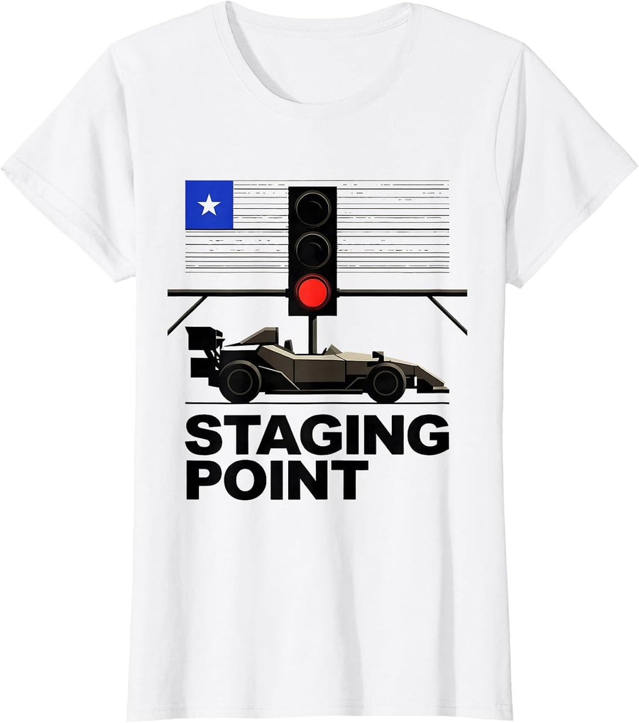 Women's Staging Point Bauhaus Modernist RC Racing American Flag T-Shirt - White