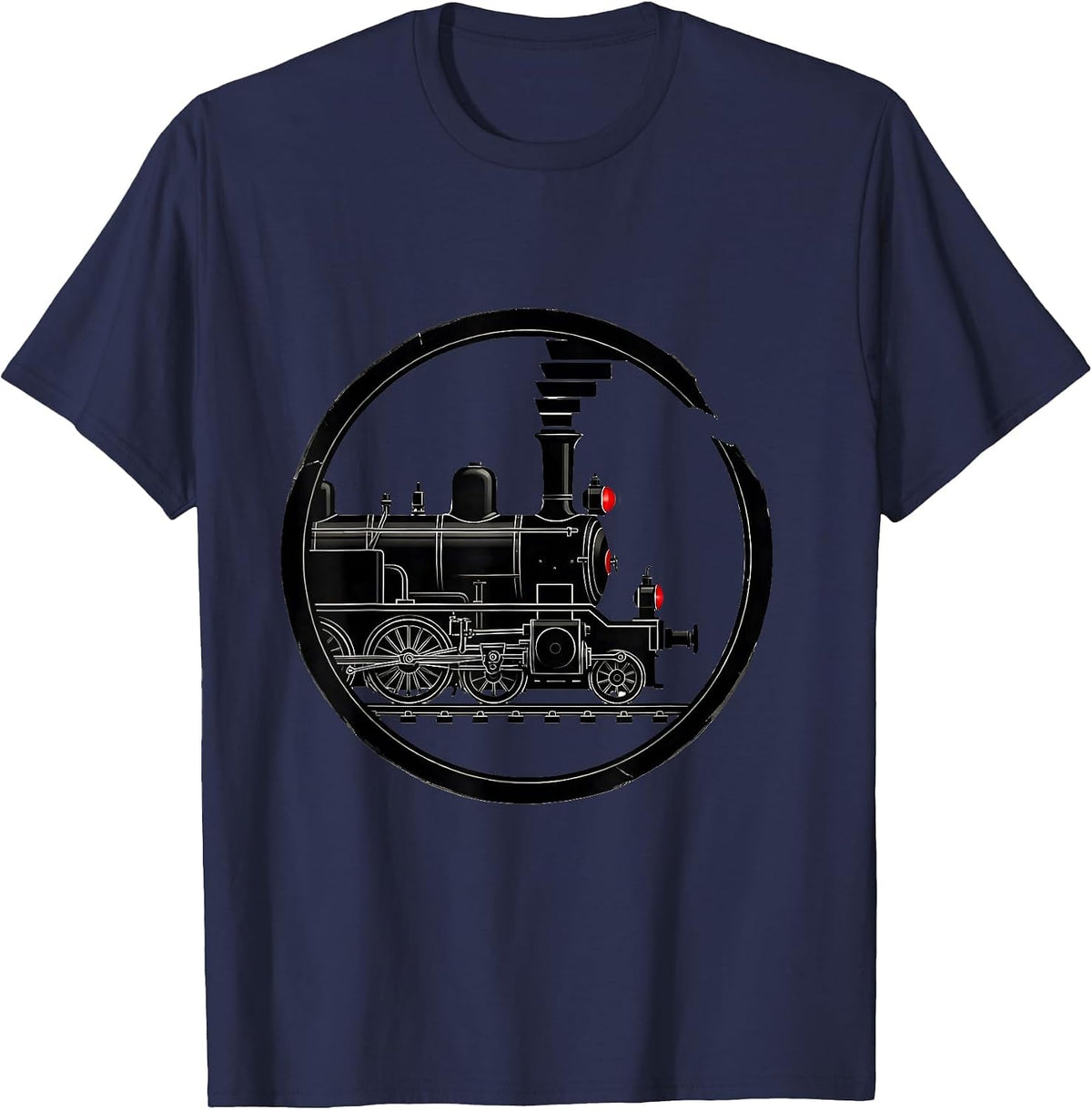 Men's Steam Locomotive Train Enthusiast Vintage Railroad T-Shirt - Navy Blue
