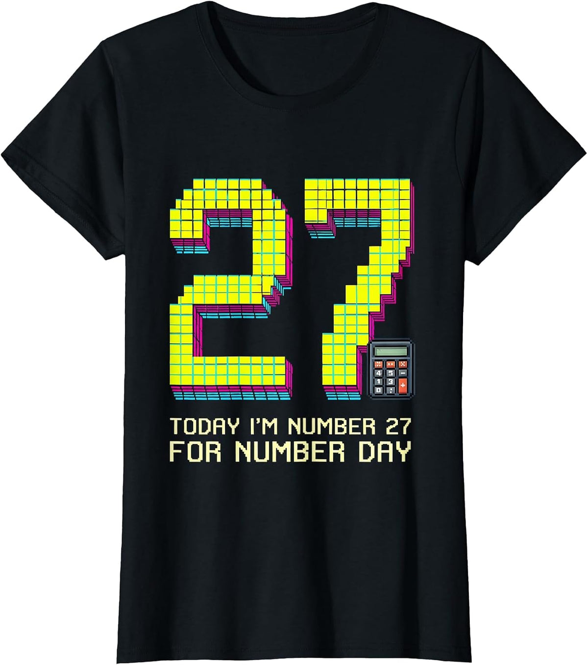 Today I'm Number 27 For Number Day Pixel Art Kids Math T-Shirt - Black