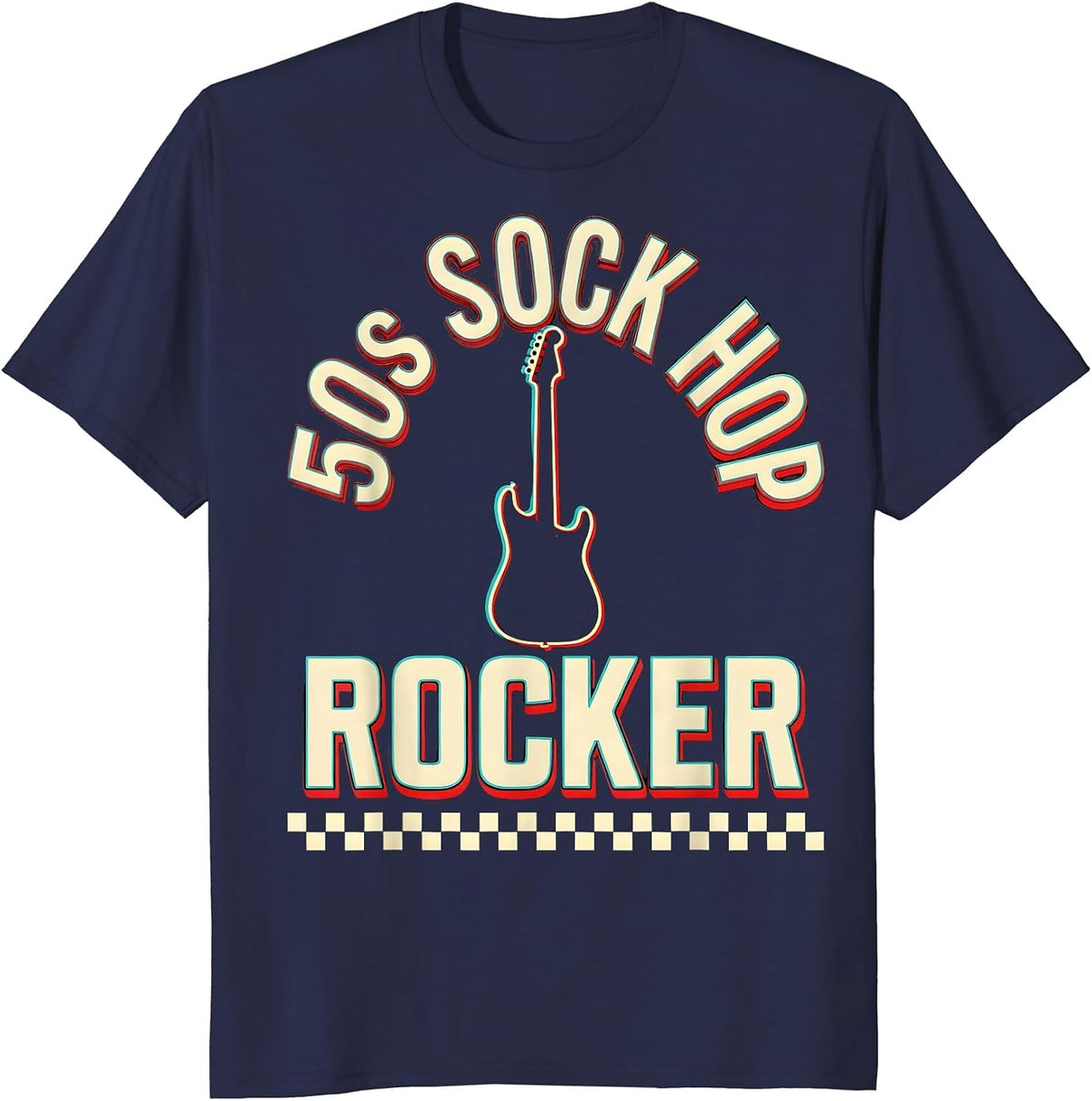 50s Sock Hop Rocker Retro 1950s Rockabilly Greaser Costume T-Shirt - Navy Blue