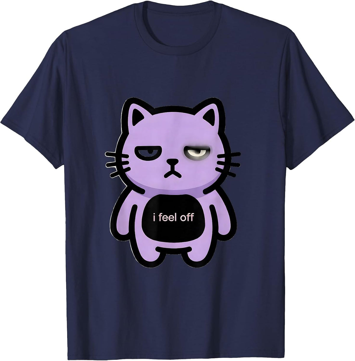 i Feel Off Cute Kawaii Lavender Cat Alt Goth Horror T-Shirt - Navy Blue