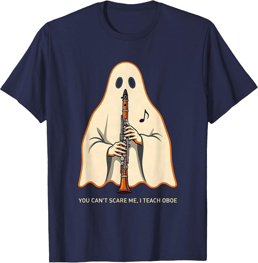 You Can't Scare Me, I Teach Oboe Funny Music Teacher Ghost T-Shirt - Navy Blue