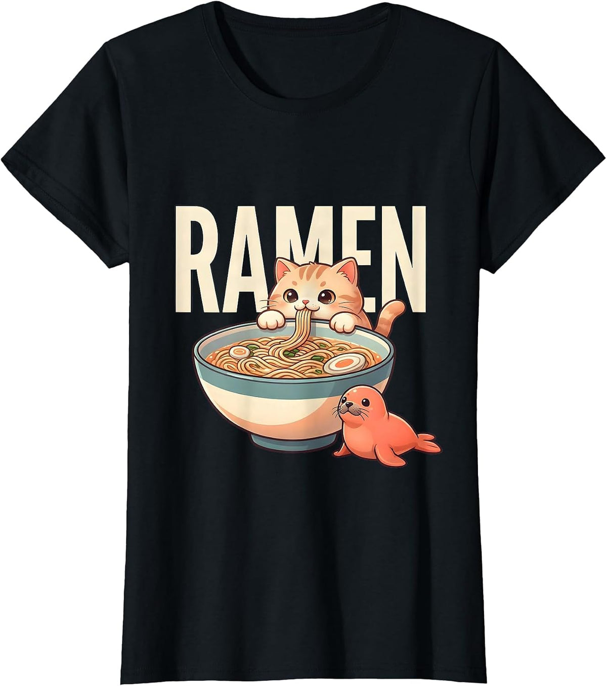 Women's RAMEN Cute Kawaii Cat Anime Japanese Ramen Lover Gift T-Shirt - Black