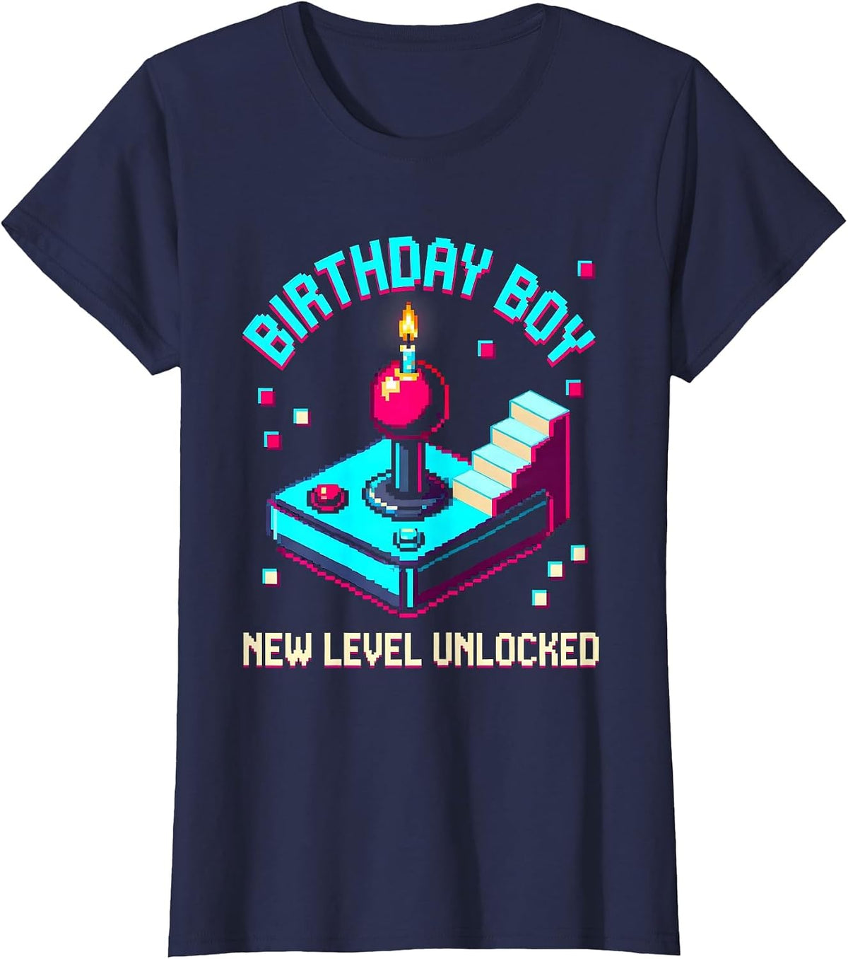 Women's Birthday Boy New Level Unlocked Pixel Art Gamer Boy Birthday T-Shirt - Navy Blue