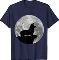 Pembroke Welsh Corgi Silhouette The Moon Halloween Costume T-Shirt - Navy Blue