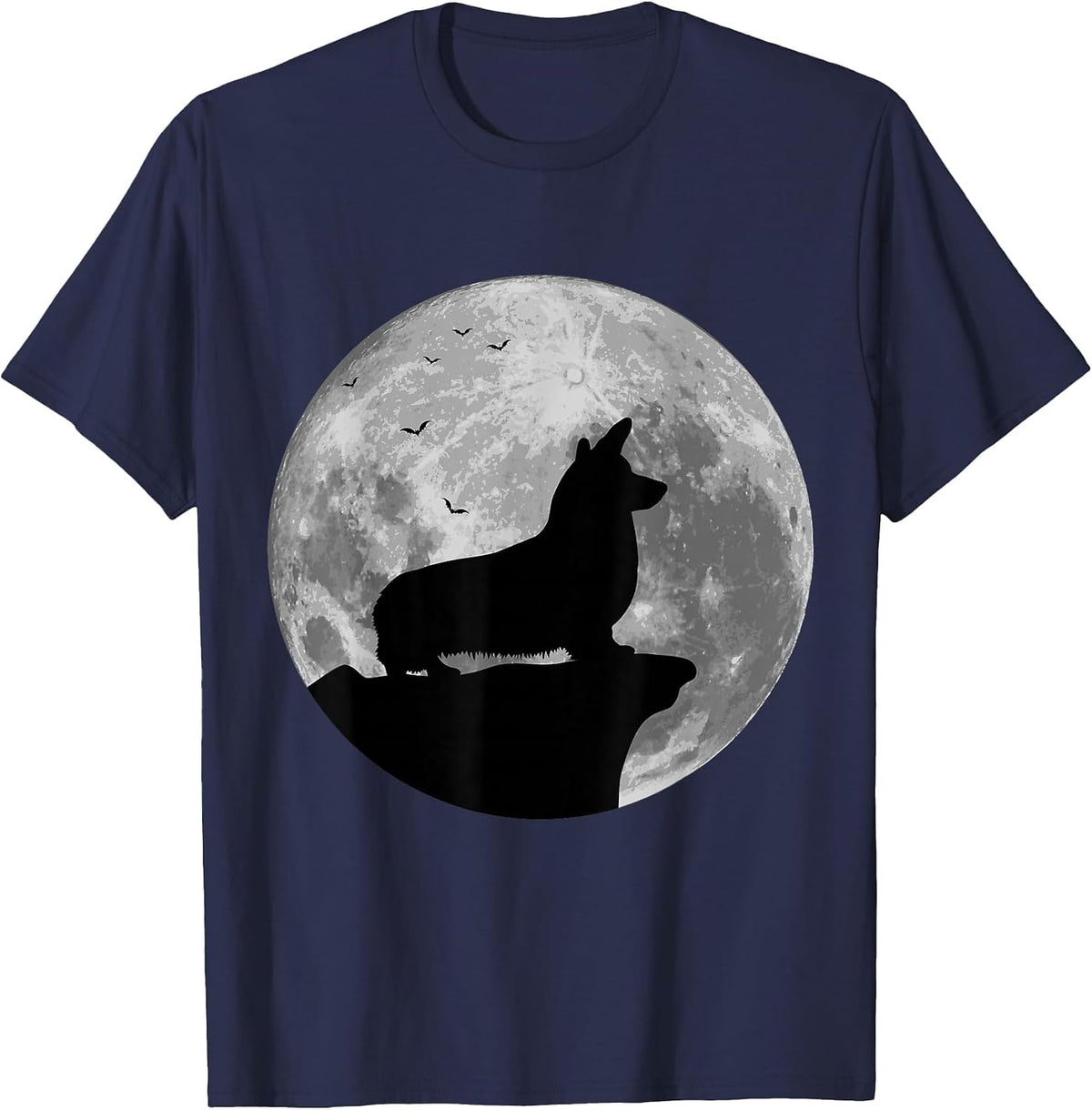 Pembroke Welsh Corgi Silhouette The Moon Halloween Costume T-Shirt - Navy Blue