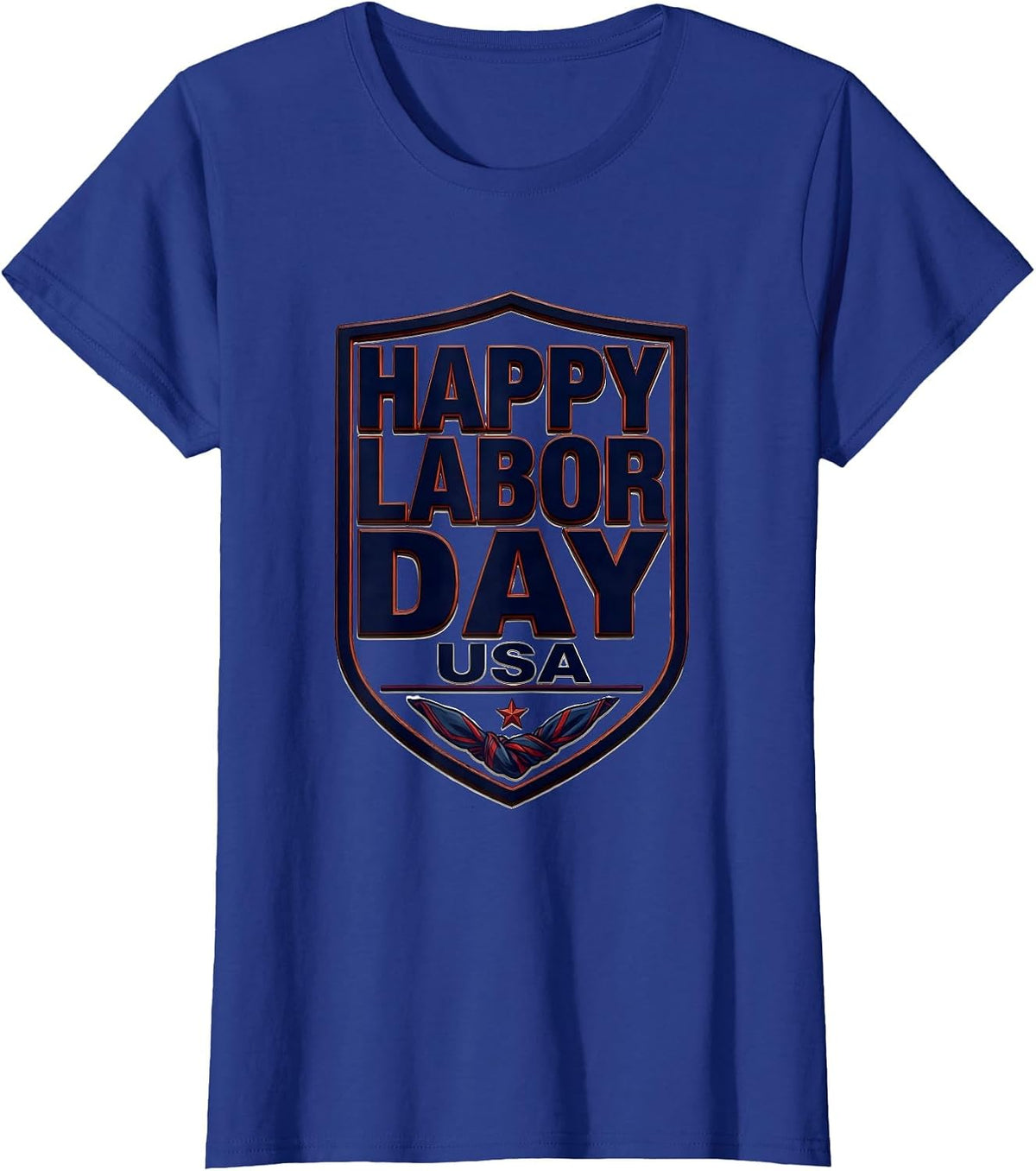 Women's Happy Labor Day, USA Patriotic Americana Tribute T-Shirt - Royal Blue