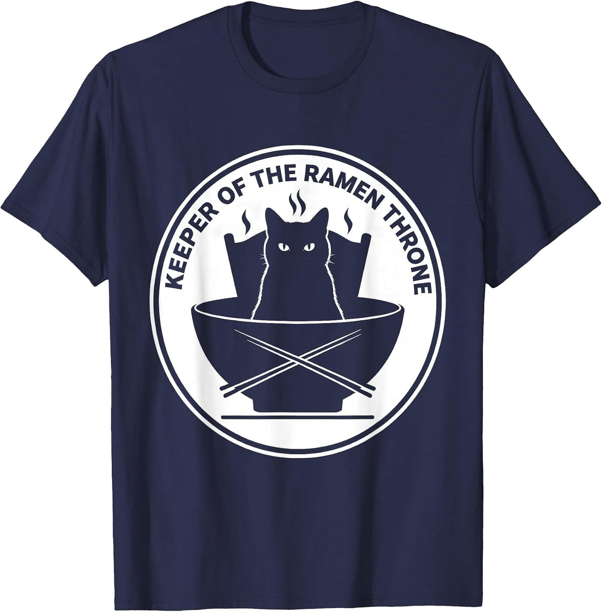 Men's Keeper Of The Ramen Throne Anime Cat Gamer Japanese Pop T-Shirt - Navy Blue