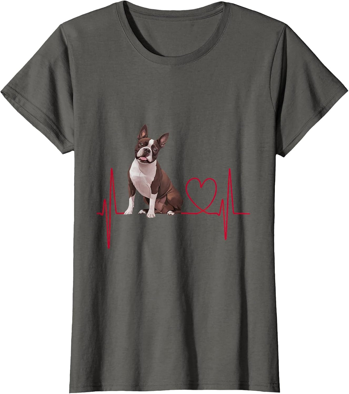 Heartbeat Boston Terrier Dog T-Shirt - Asphalt Grey