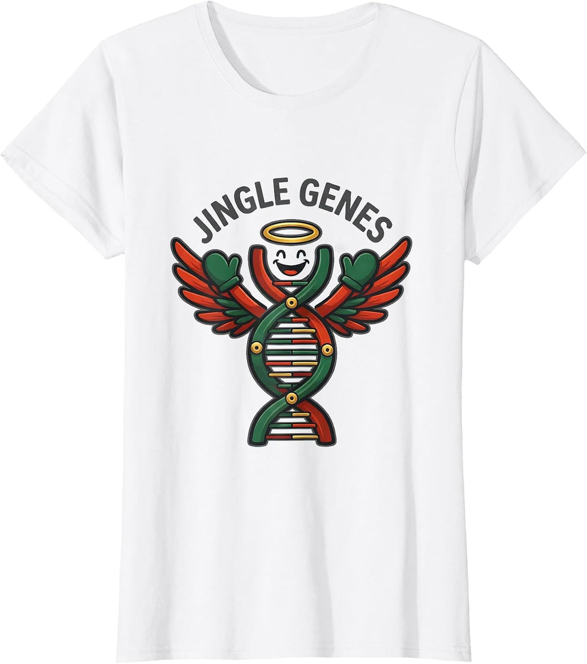 Women's Jingle Genes DNA Helix Christmas Angel Science Teacher Gift T-Shirt - White