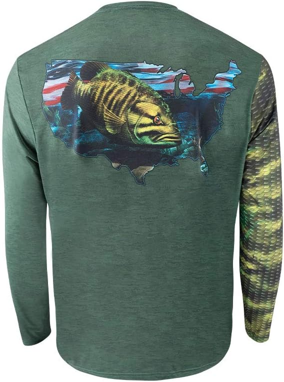 Salty Scales Smallmouth Bass Long Sleeve Fishing Shirt for Men, Dri-Fit Performance Clothing - As Pictured
