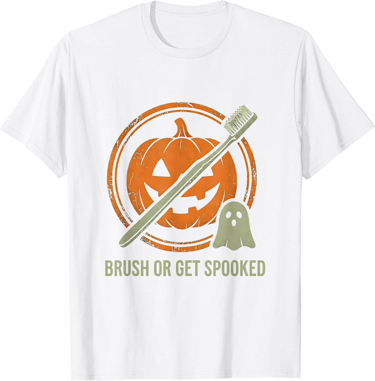 Men's Brush or Get Spooked Halloween Dental Design T-Shirt - White