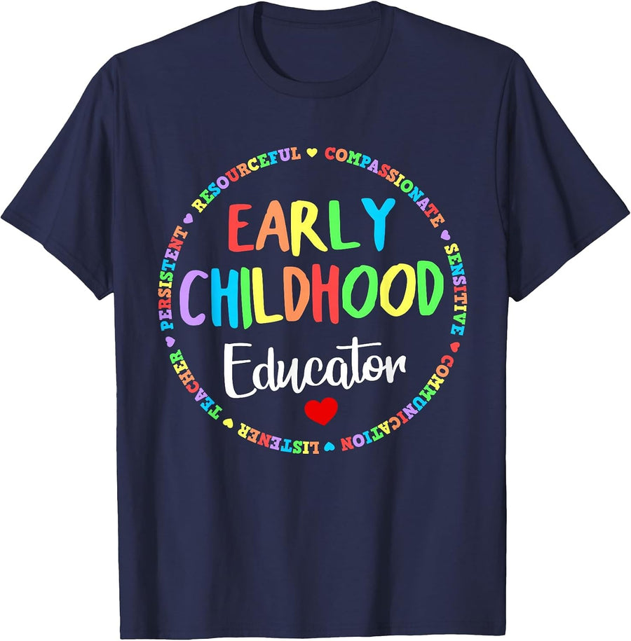 Teacher Early Childhood Education Preschool Head Start Crew T-Shirt - Navy Blue