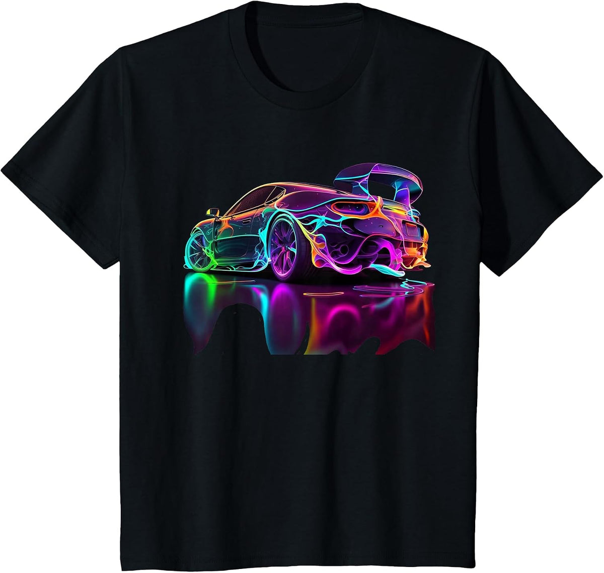 Neon Sports Car T-Shirt - Black