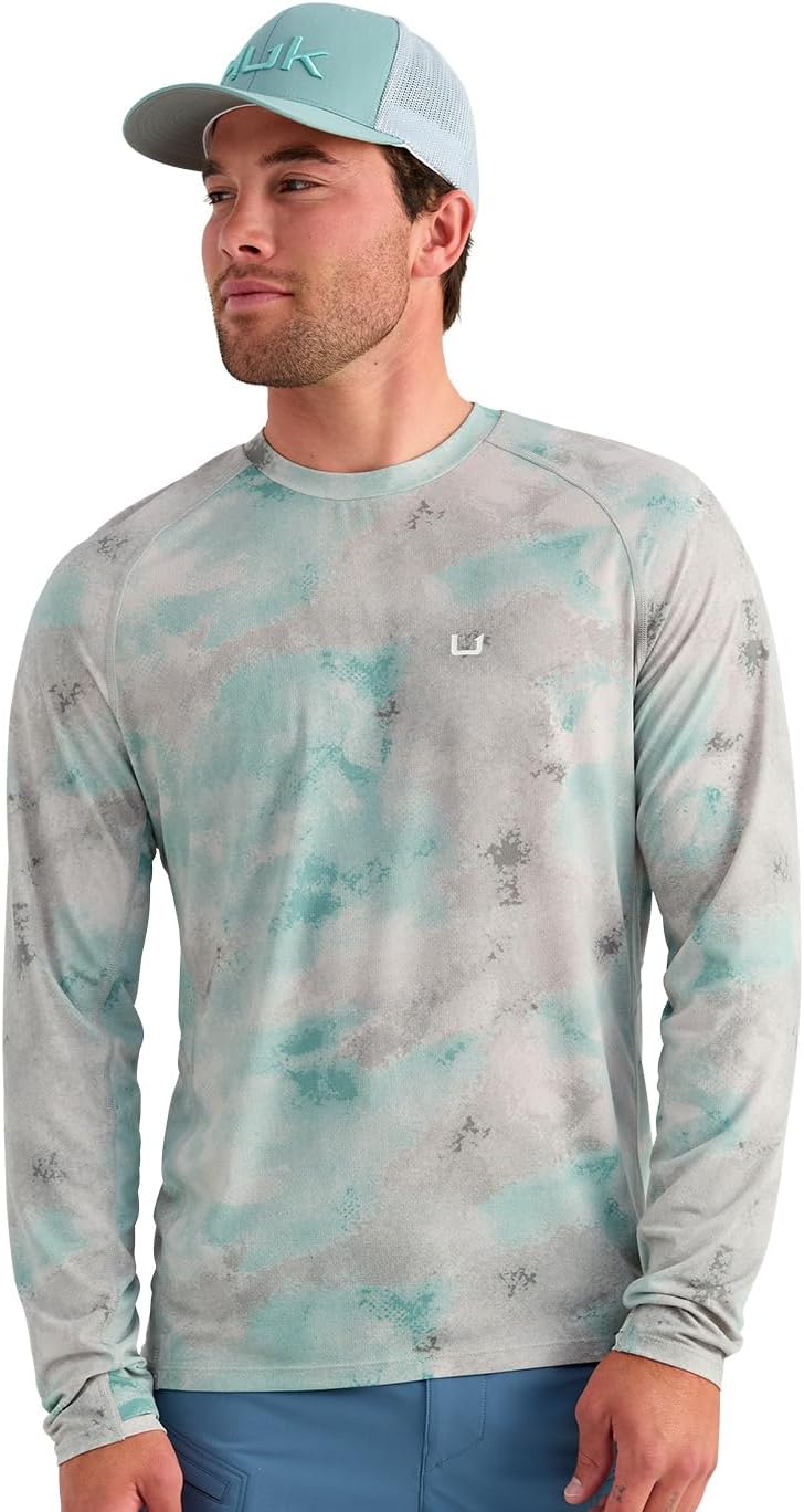 HUK Mens Watershed Long Sleeve Crew, UPF 50 Moisture Wicking Fishing Shirt with Breathable Stretch Fabric - XX-Large Mineral