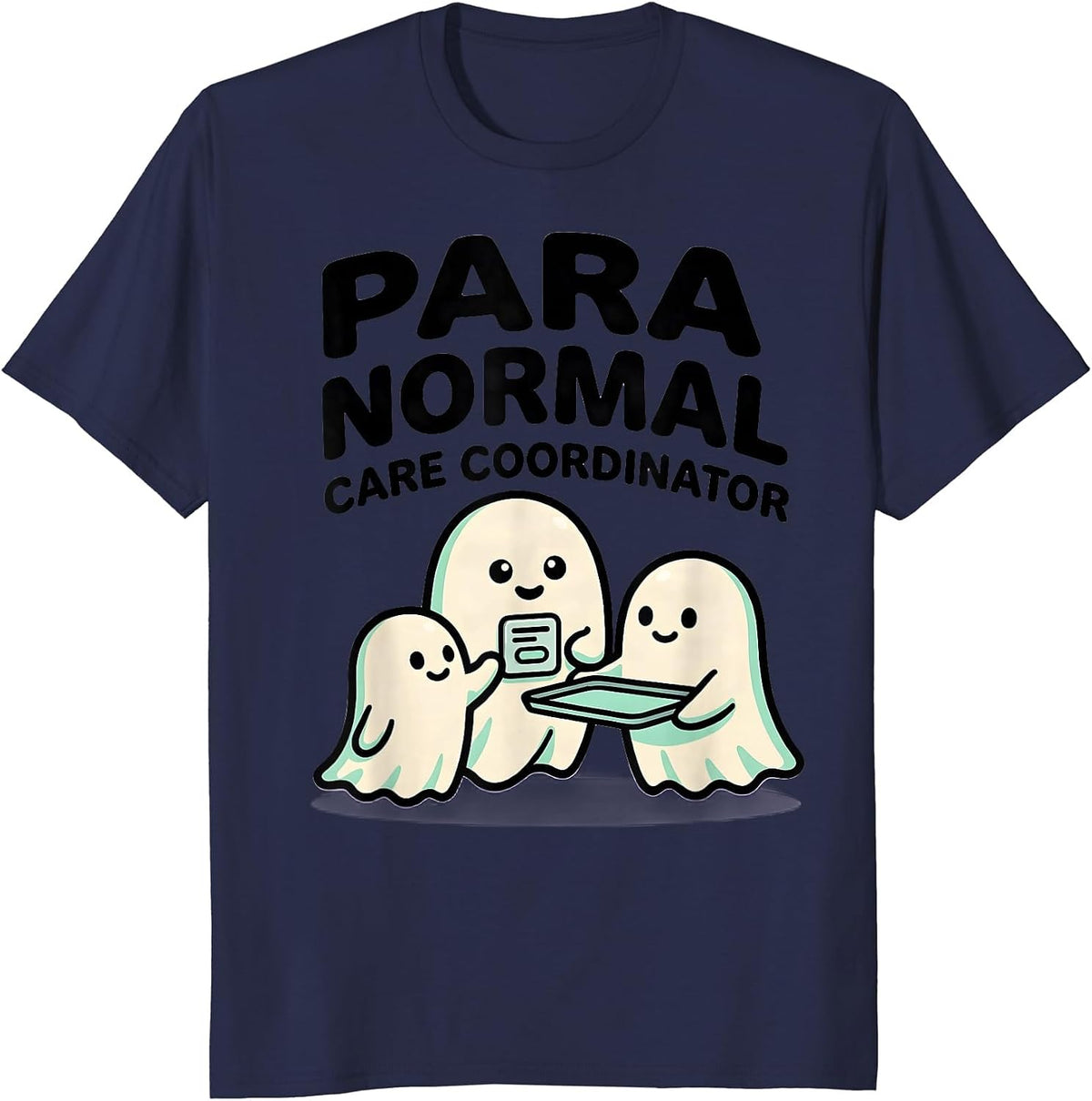 Para Normal Care Coordinator Cute Kawaii Ghost Paraeducator T-Shirt - Navy Blue
