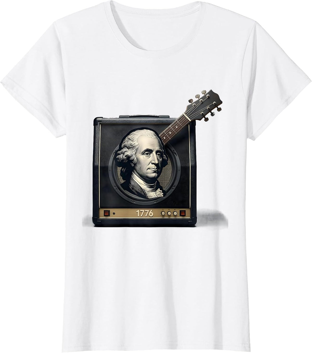 Women's 1776 Editorial Conceptual Patriotic Guitar Rocker 250th T-Shirt - White