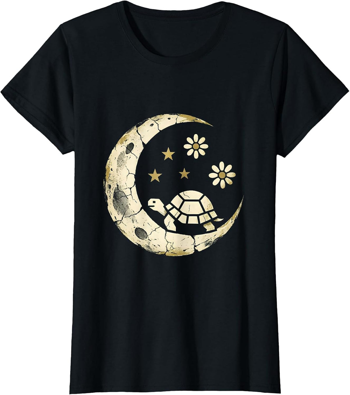 Women's Ancient Tortoise Starry Sky Be Still Illustration T-Shirt - Black