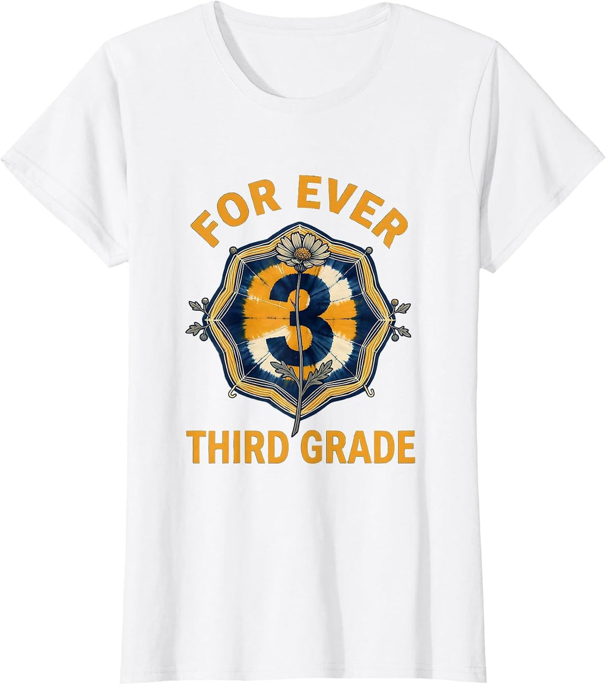 For Ever Third Grade Retro Teacher Wildflowers T-Shirt - White