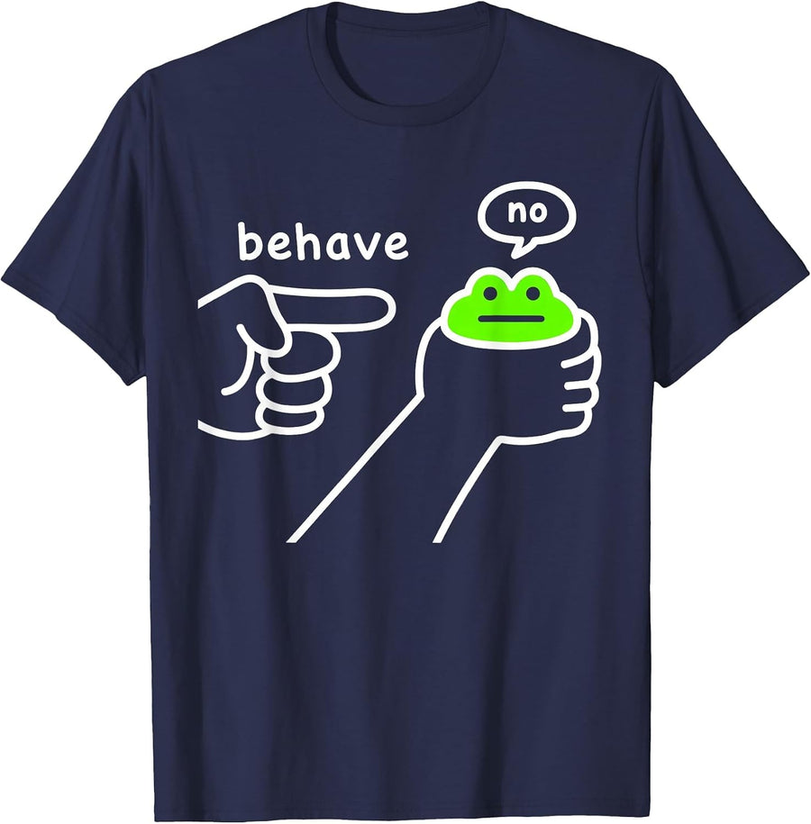 Dishonest Frog Funny Frog Meme Behave No Cartoon Design T-Shirt - Navy Blue