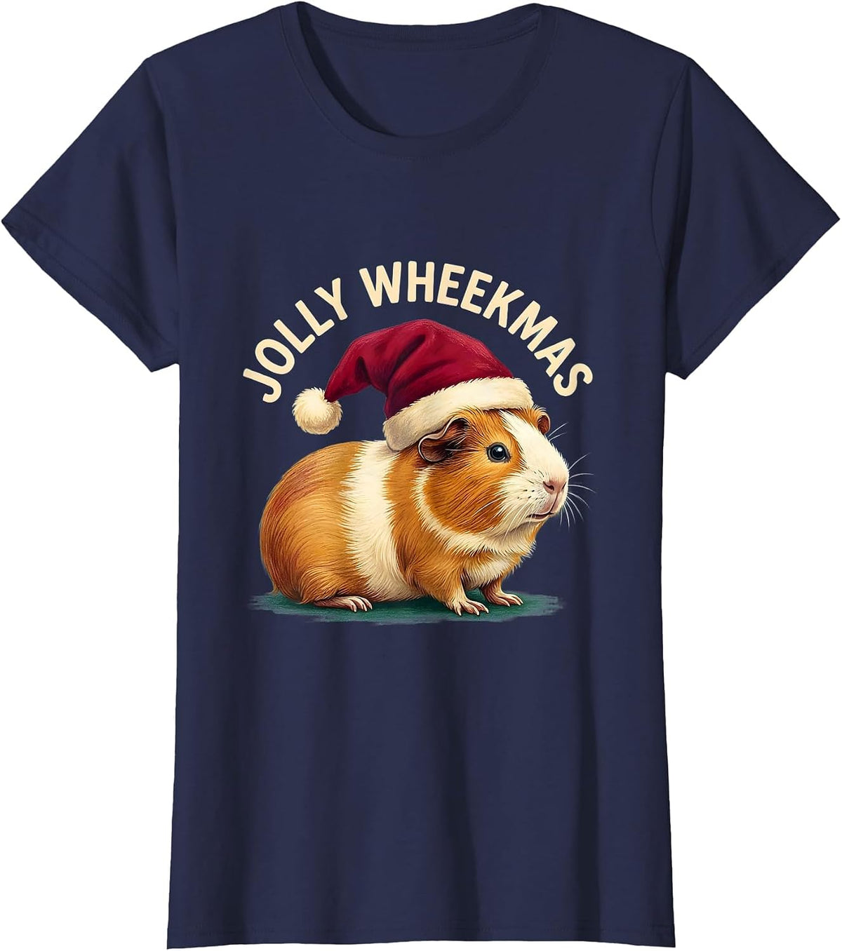Women's Jolly Wheekmas Storybook Guinea Pig Christmas Lover Humor T-Shirt - Navy Blue