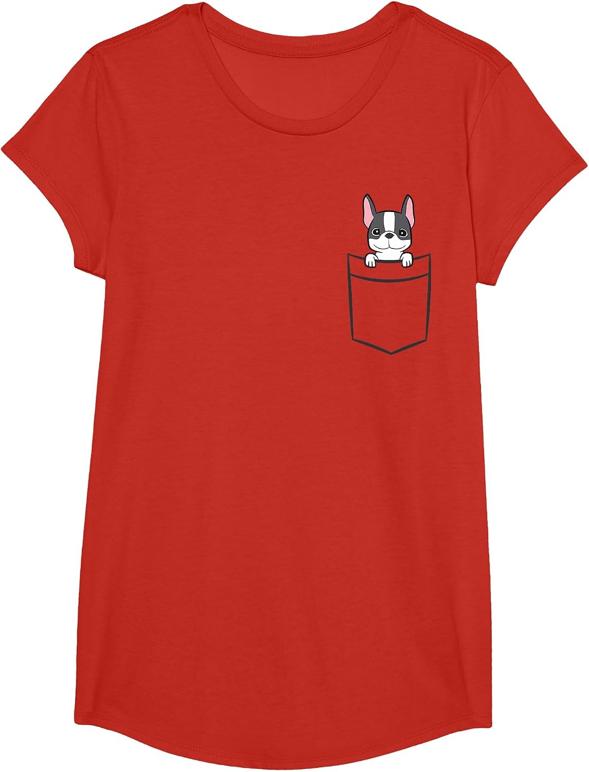 Boston Terrier in The Pocket Cute Boston Terrier Dog T-Shirt - Girls Red