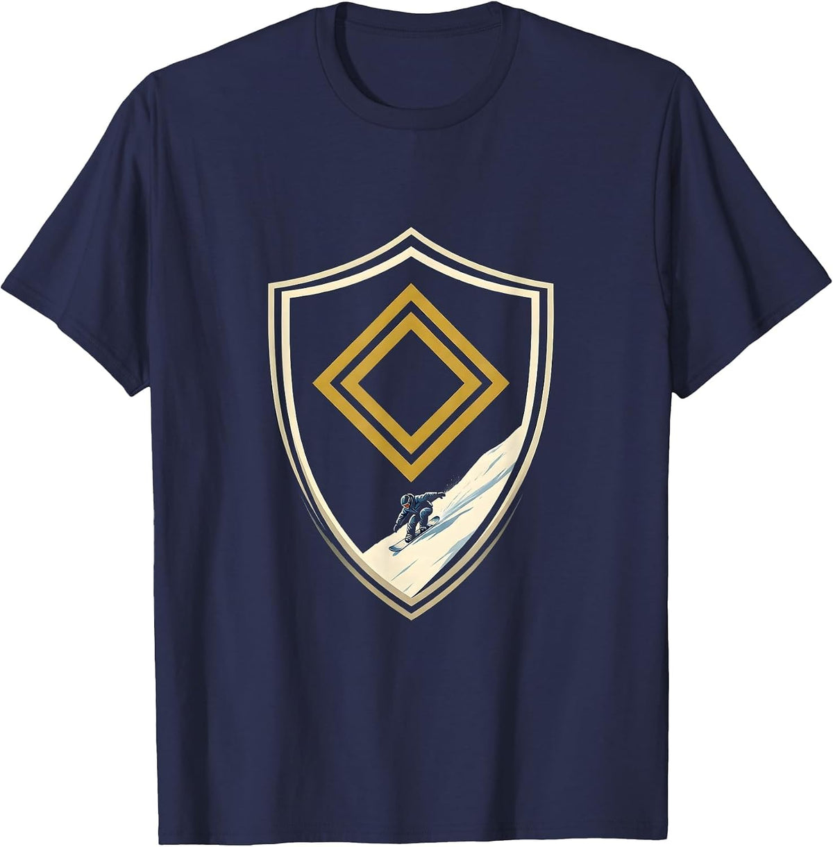 Men's Double Diamond Snowboarder Shield Ski Dad Humor T-Shirt - Navy Blue