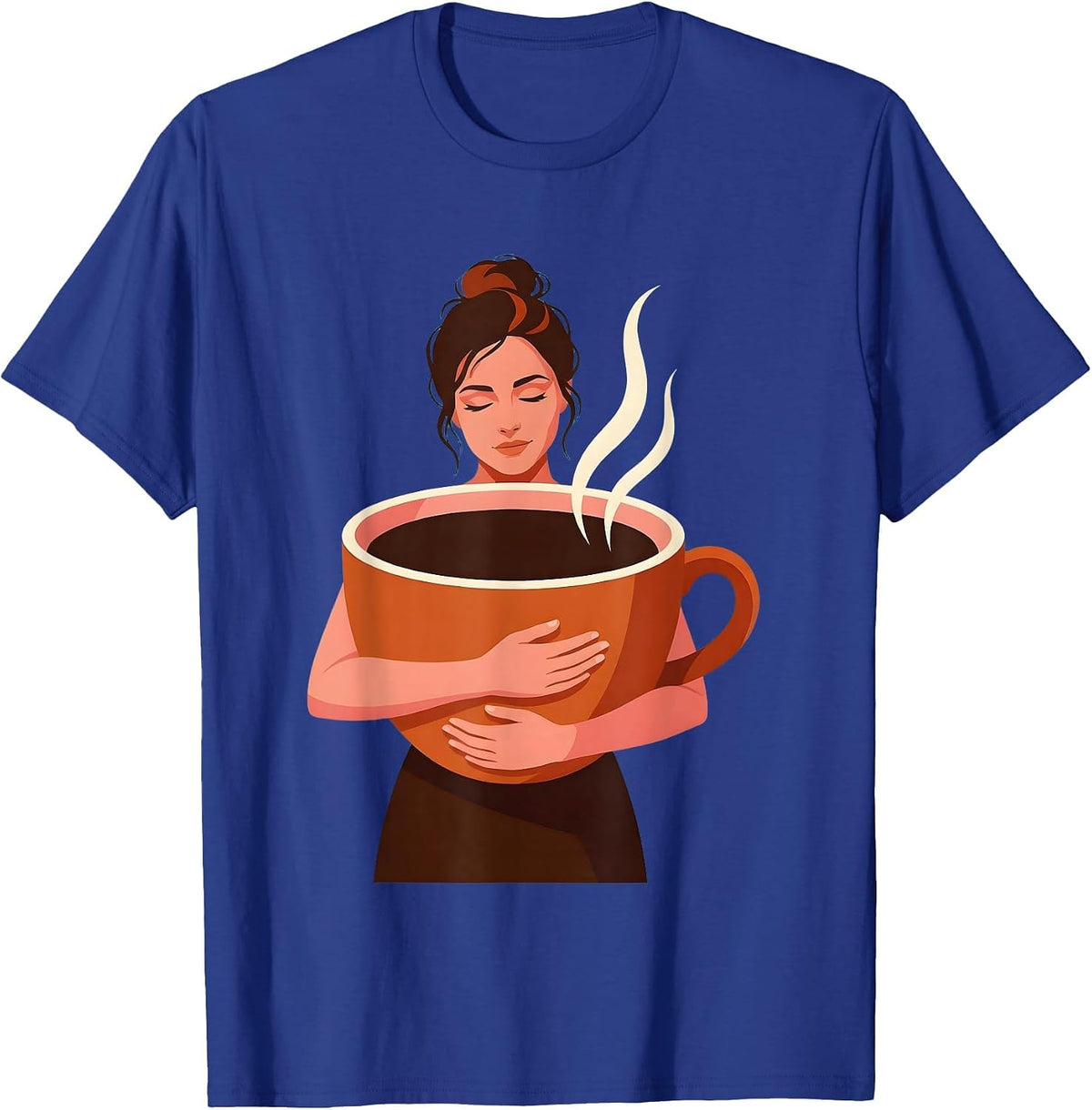 Coffee Lover Oversized Cup Illustration T-Shirt - Royal Blue