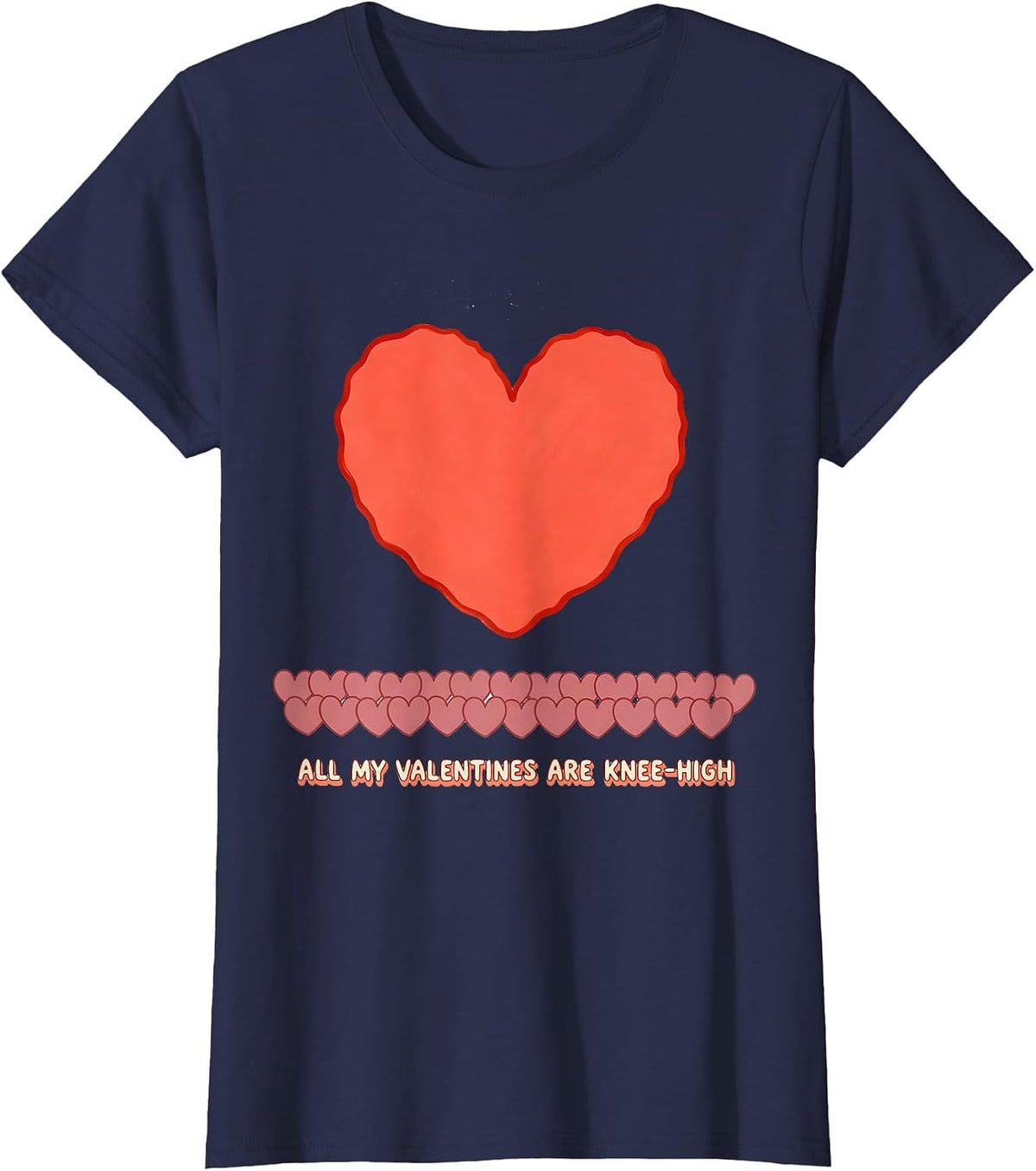 Women's All My Valentines Are Knee-High Funny Teacher Valentine Day T-Shirt - Navy Blue