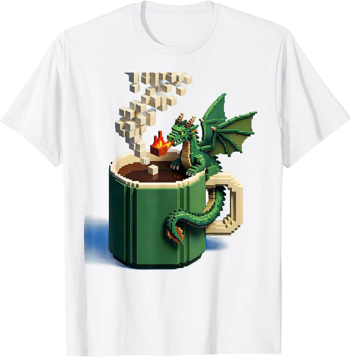 Men's Pixel-Art Dragon Mug Fantasy Gamer Whimsical Pride T-Shirt - White