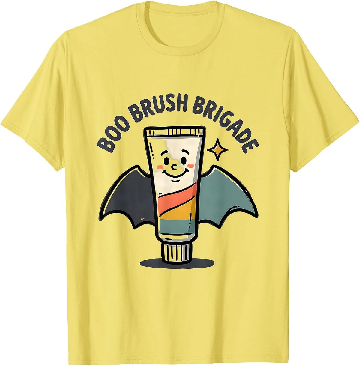 Men's Boo Brush Brigade Funny Dental Hygienist Halloween Costume T-Shirt - Lemon Yellow
