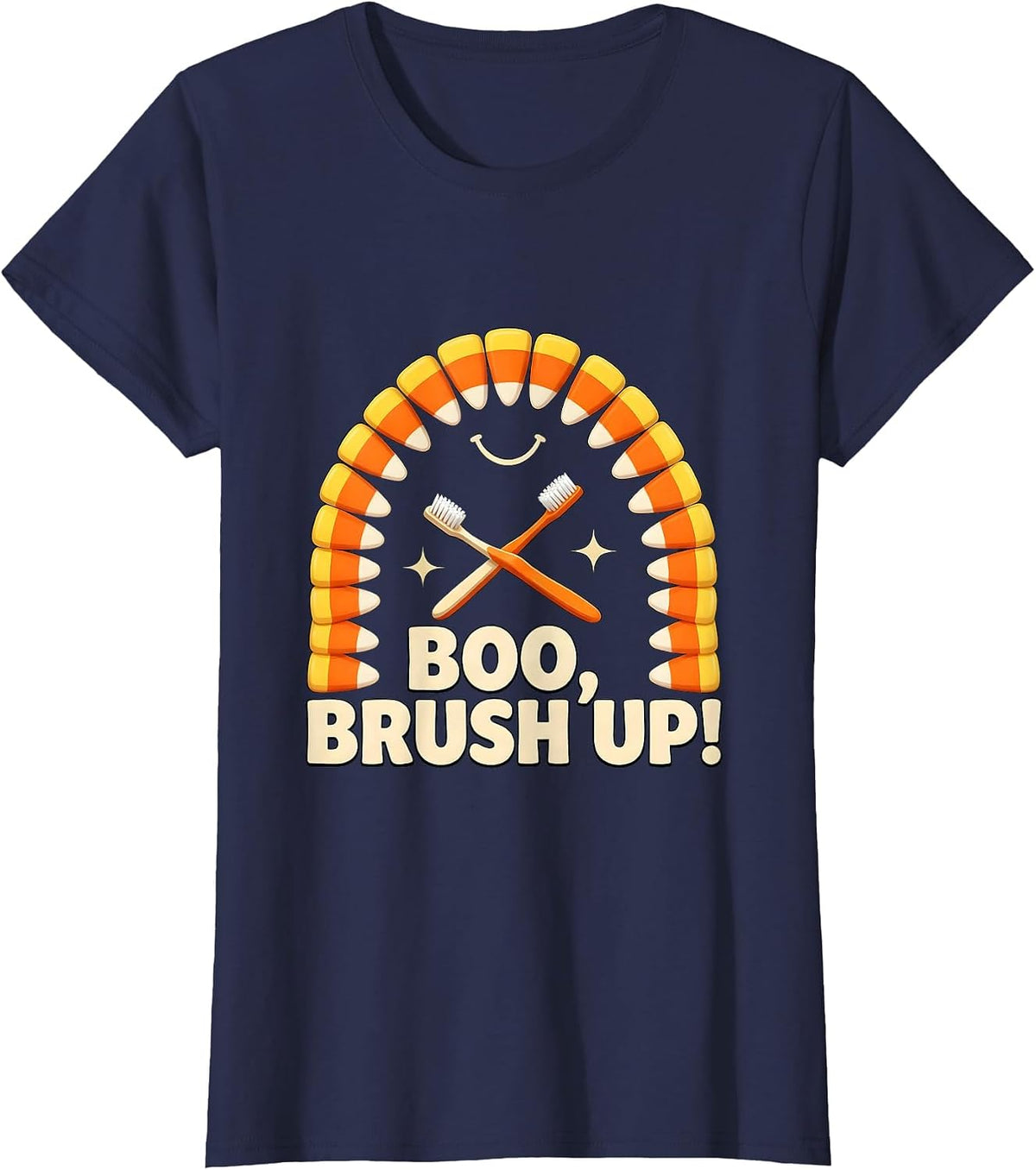 Women's Boo Brush Up Playful Dental Humor Halloween Dentist Costume T-Shirt - Navy Blue