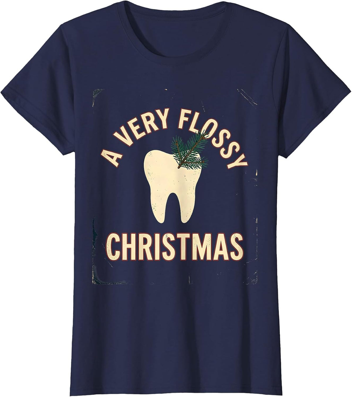 Women's A Very Flossy Christmas Vintage Dental Holiday Humor Dentist T-Shirt - Navy Blue