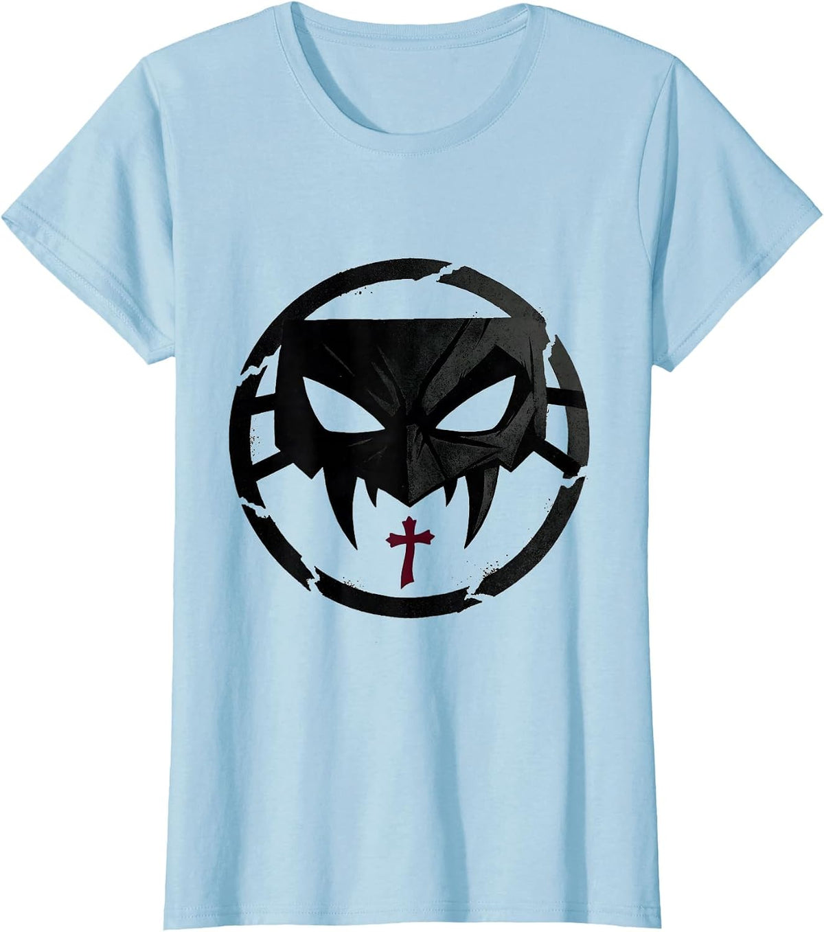 Women's Vampire Eye Mask Badge Y2K Grunge Goth Alt Streetwear T-Shirt - Baby Blue