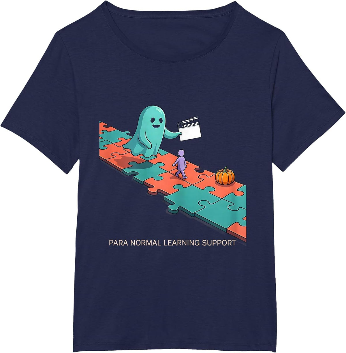 Women's Para Normal Learning Support Funny Ghost Paraprofessional T-Shirt - Navy Blue