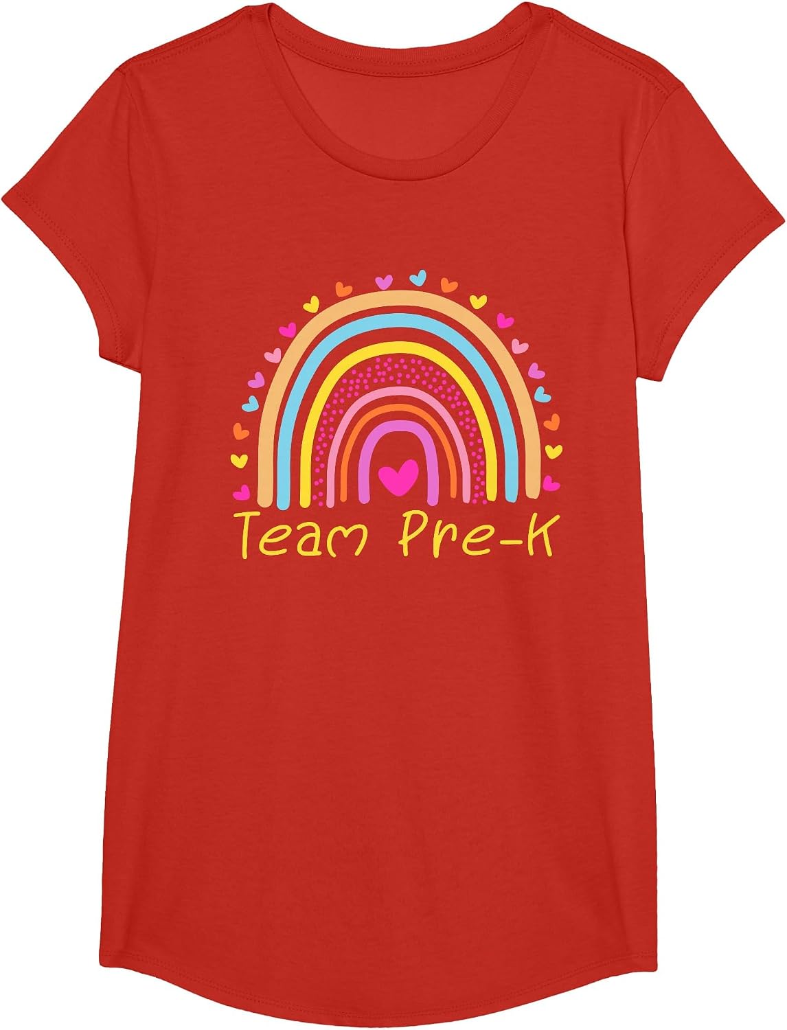 Back to School Team Pre-K Squad Crew Teacher Rainbow T-Shirt - Girls Red