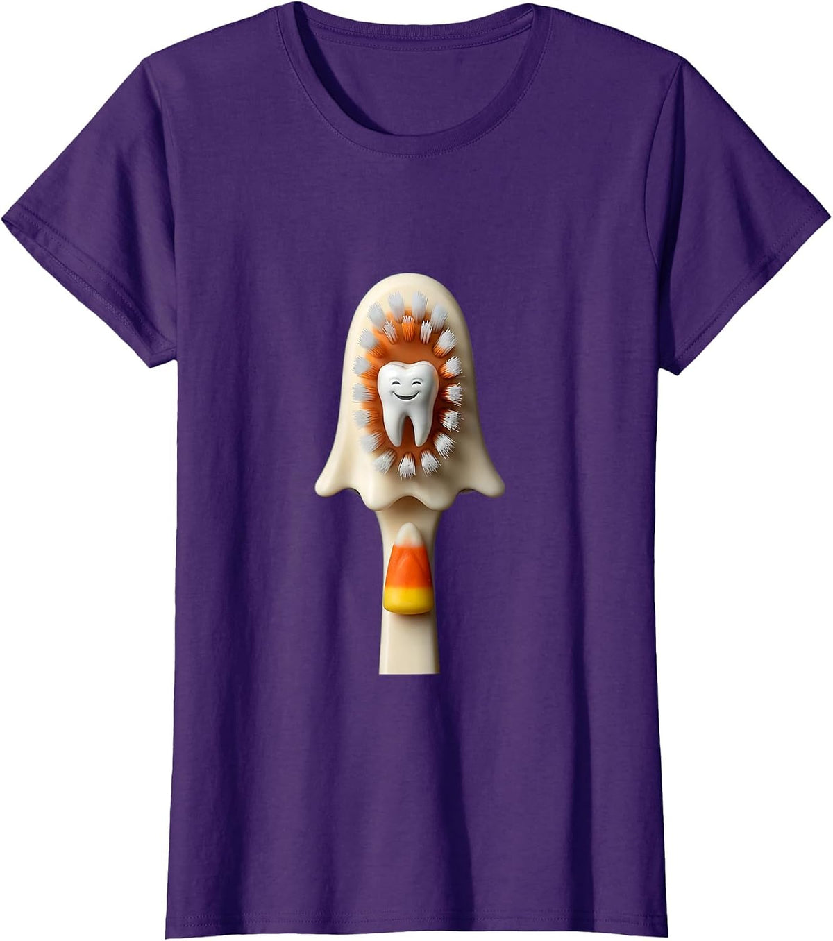 Friendly Ghost Toothbrush Halloween Dental Staff Humor T-Shirt - Purple