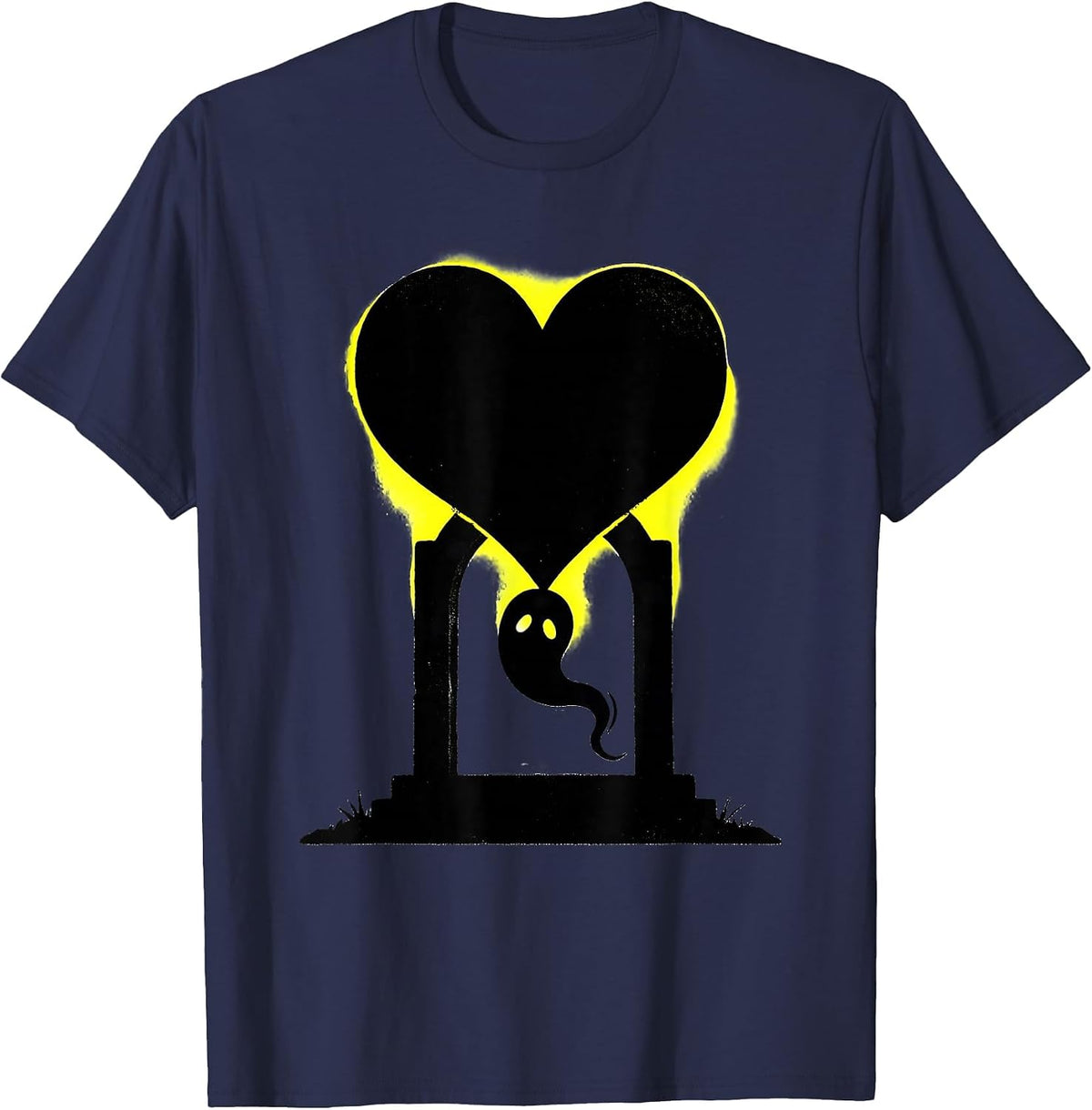 Men's Heart Gravestone Stencil Kawaii Pastel Goth Teen T-Shirt - Navy Blue