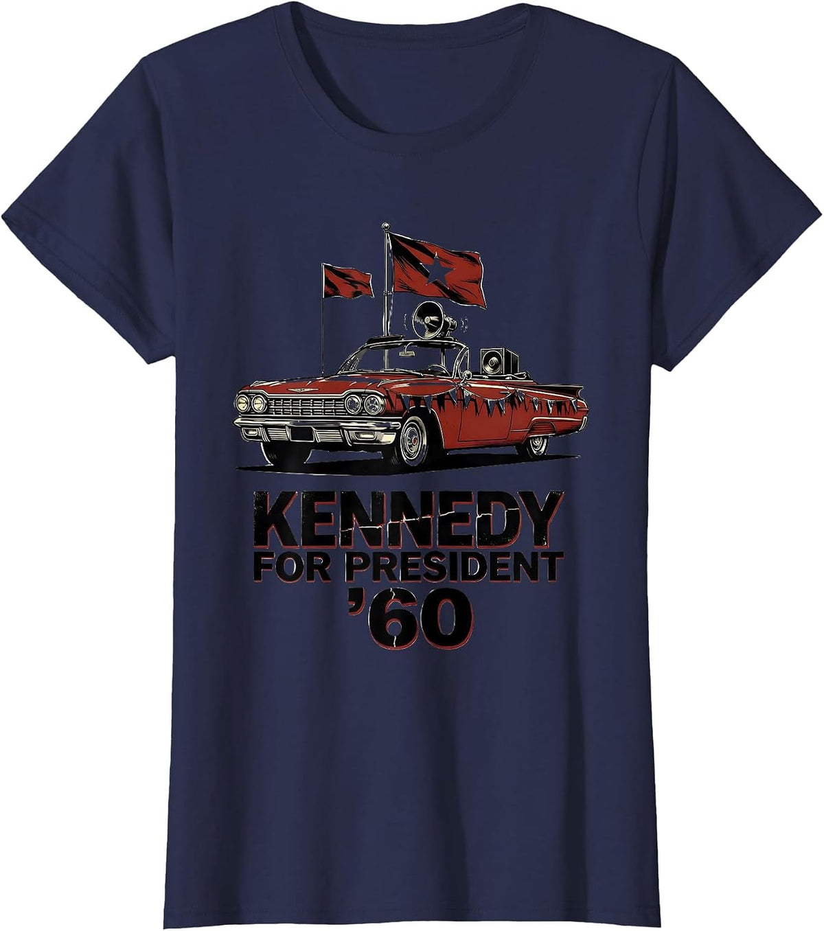 Women's Kennedy For President '60 Vintage Retro Political Nostalgia T-Shirt - Navy Blue