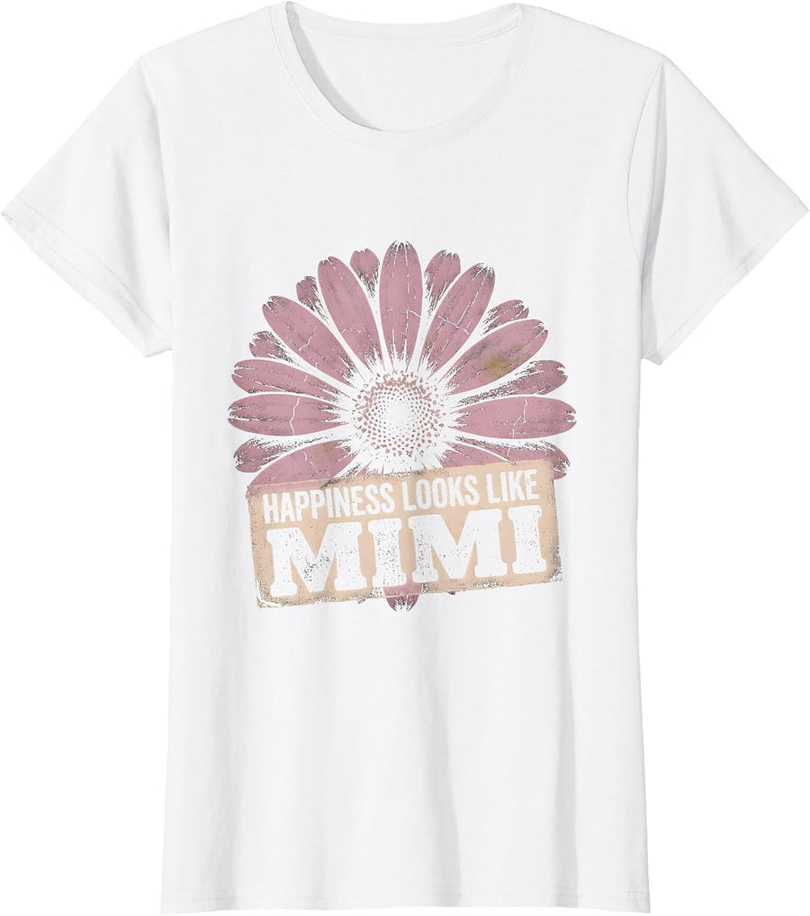 Women's Happiness Looks Like Mimi Grandma Design T-Shirt - White