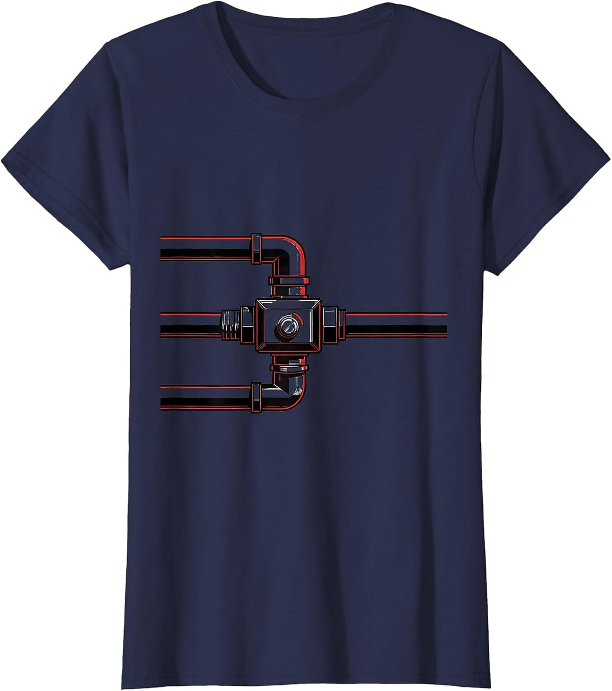 Women's Minimal Diverter Valve Funny Plumber Pipefitter Occupation T-Shirt - Navy Blue