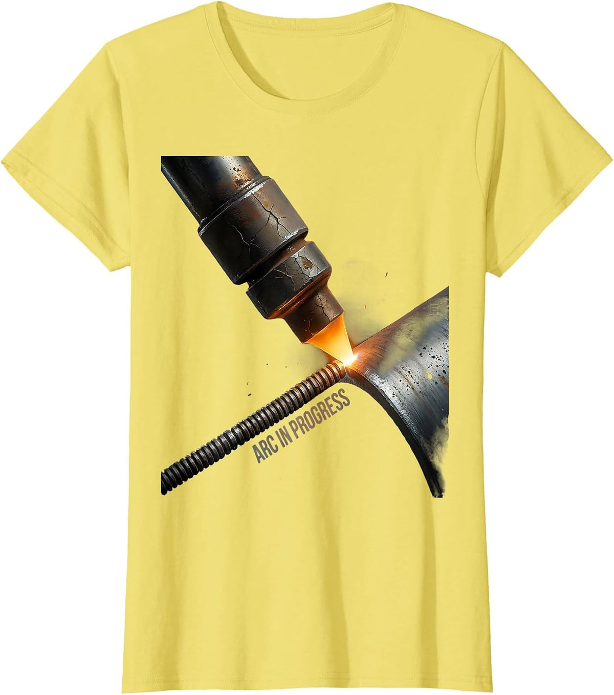 Arc In Progress Distressed Welder Trade Pride Humor Metal T-Shirt - Lemon Yellow