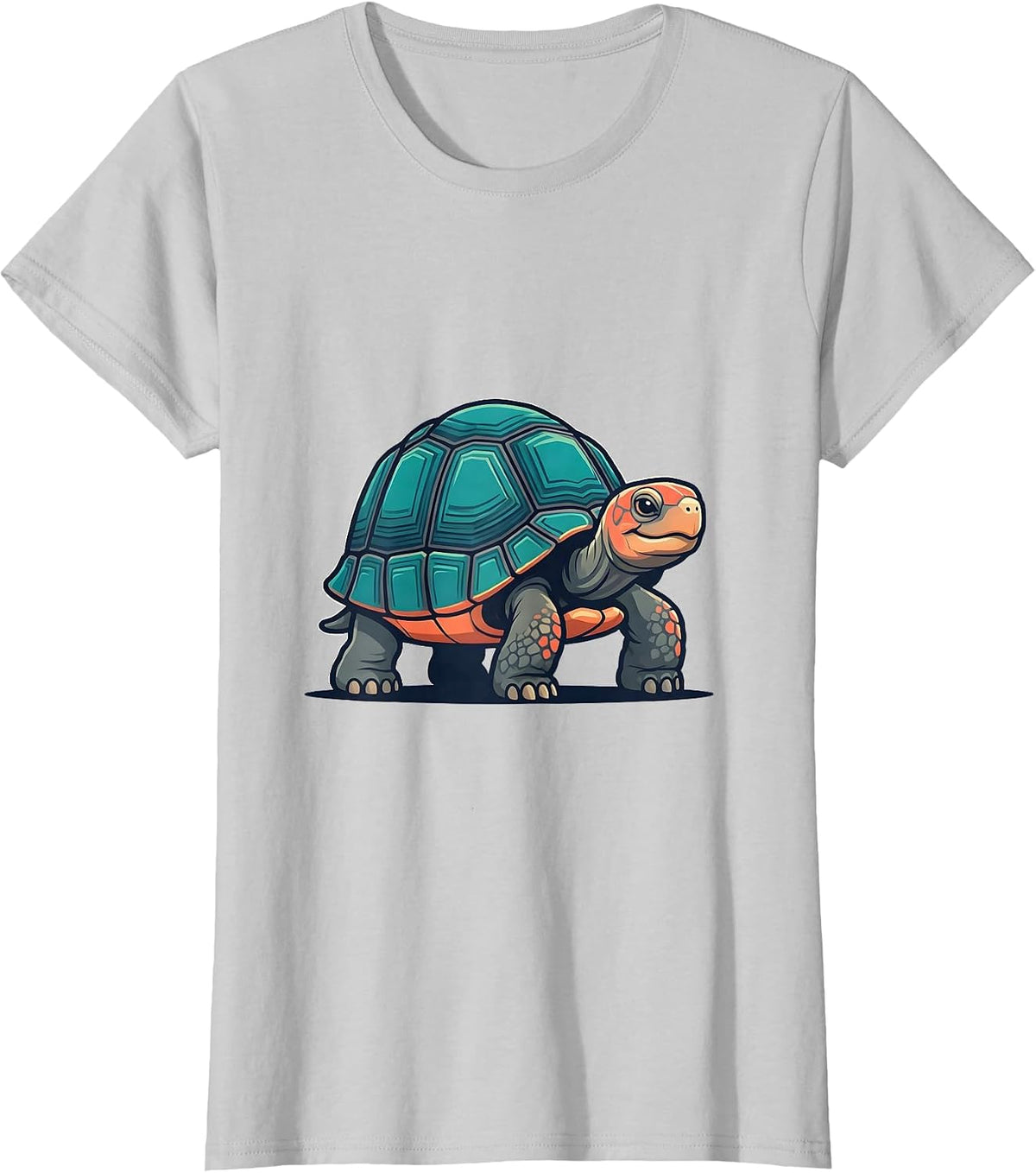 Women's Cheerful Tortoise Flat Vector Reptile Lover Novelty T-Shirt - Silver Grey