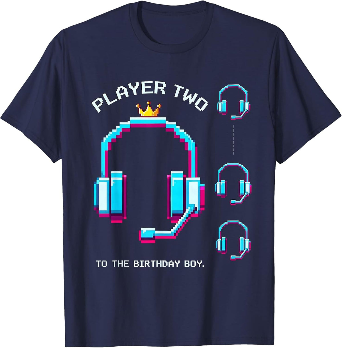Men's Player Two To The Birthday Boy Pixel Art Family Matching T-Shirt - Navy Blue