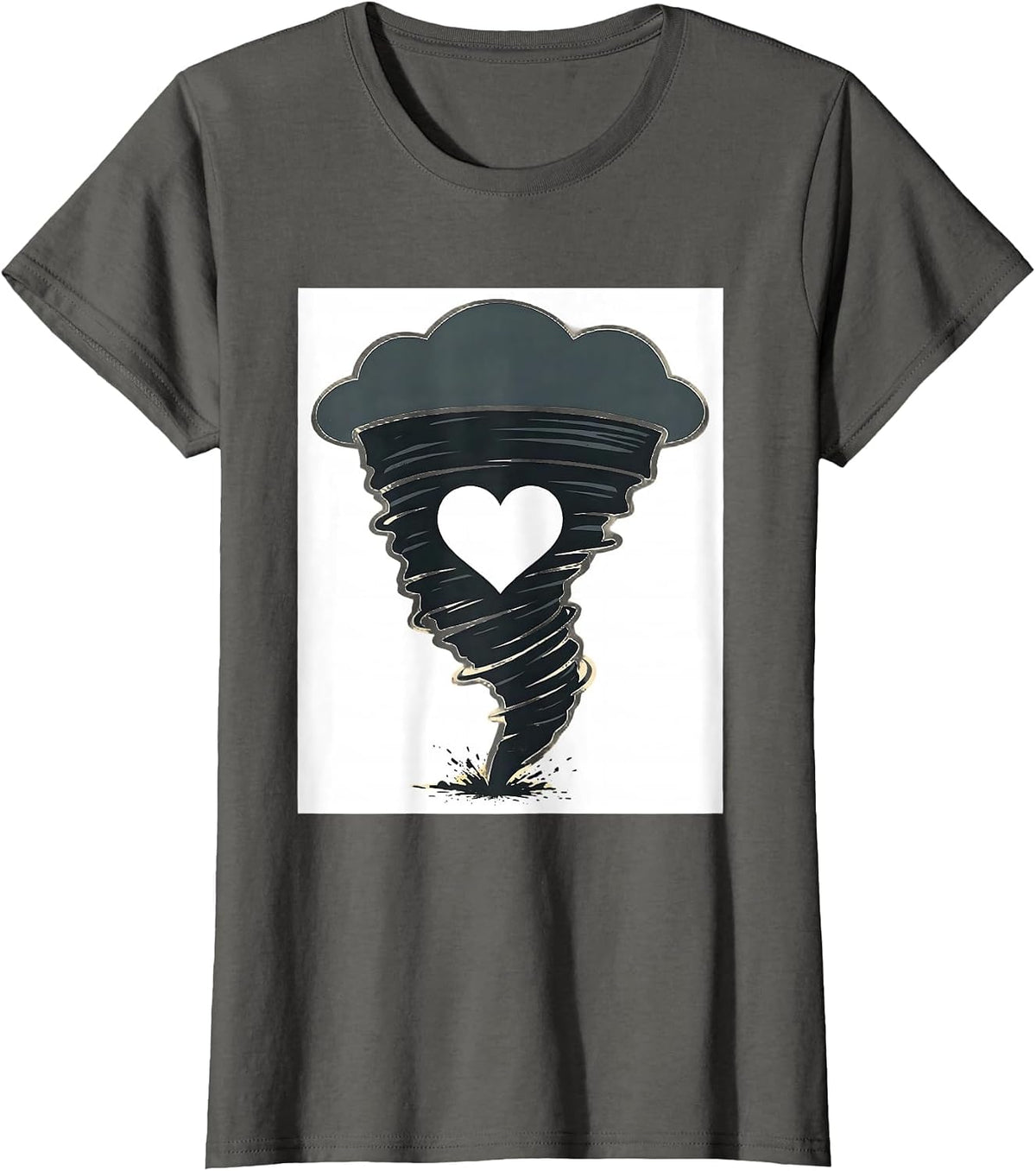 Women's Tornado Funnel Heart Screenprint Storm Chaser Meteorology T-Shirt - Asphalt Grey