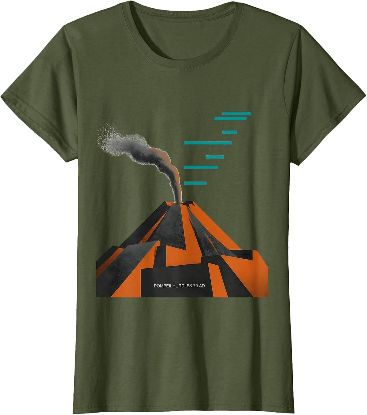 Women's Pompeii Hurdles 79 AD Midcentury Modern Volcano History T-Shirt - Olive Green