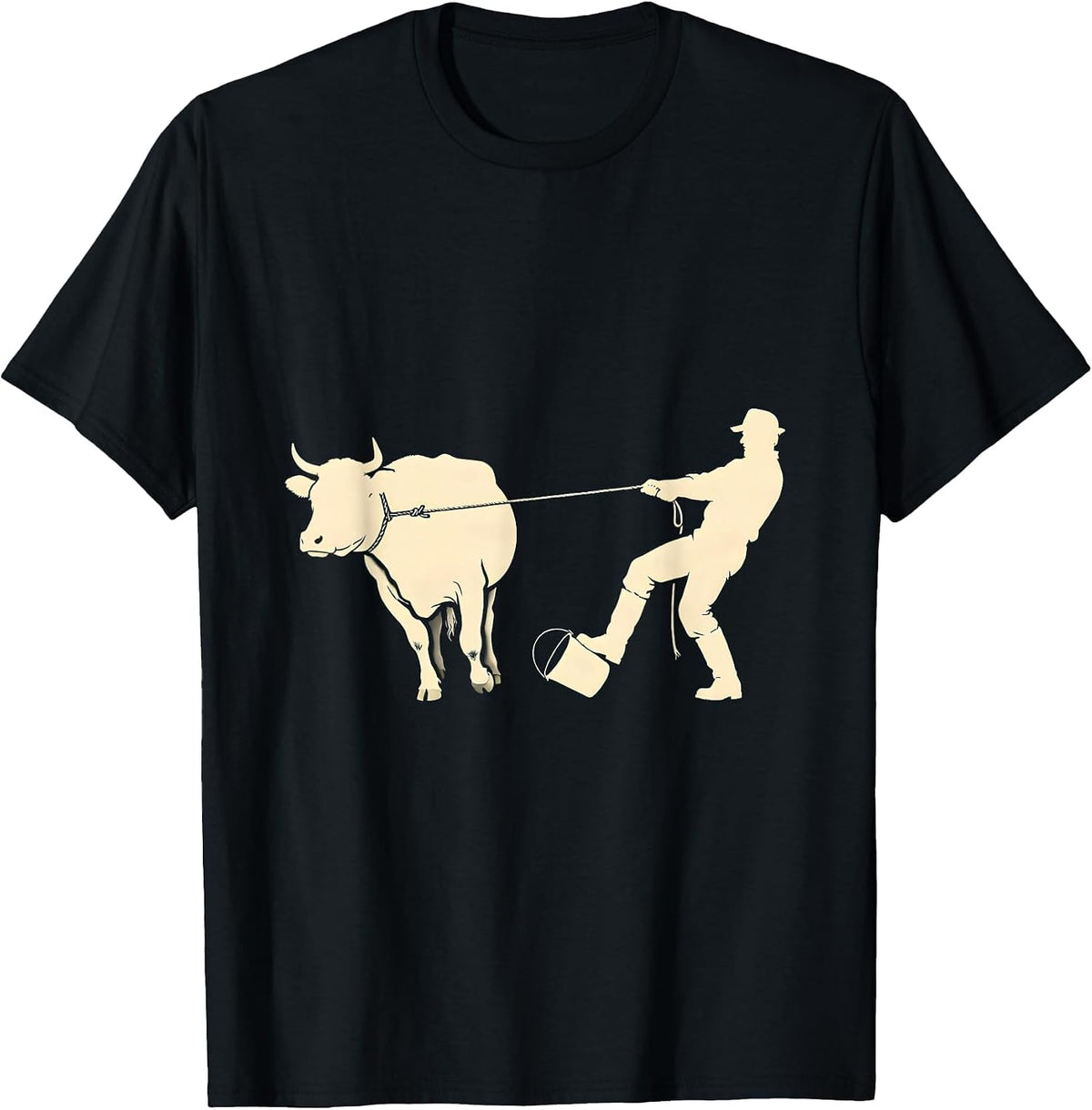 Men's Farmer vs Heifer Silhouette Funny Farm Life T-Shirt - Black
